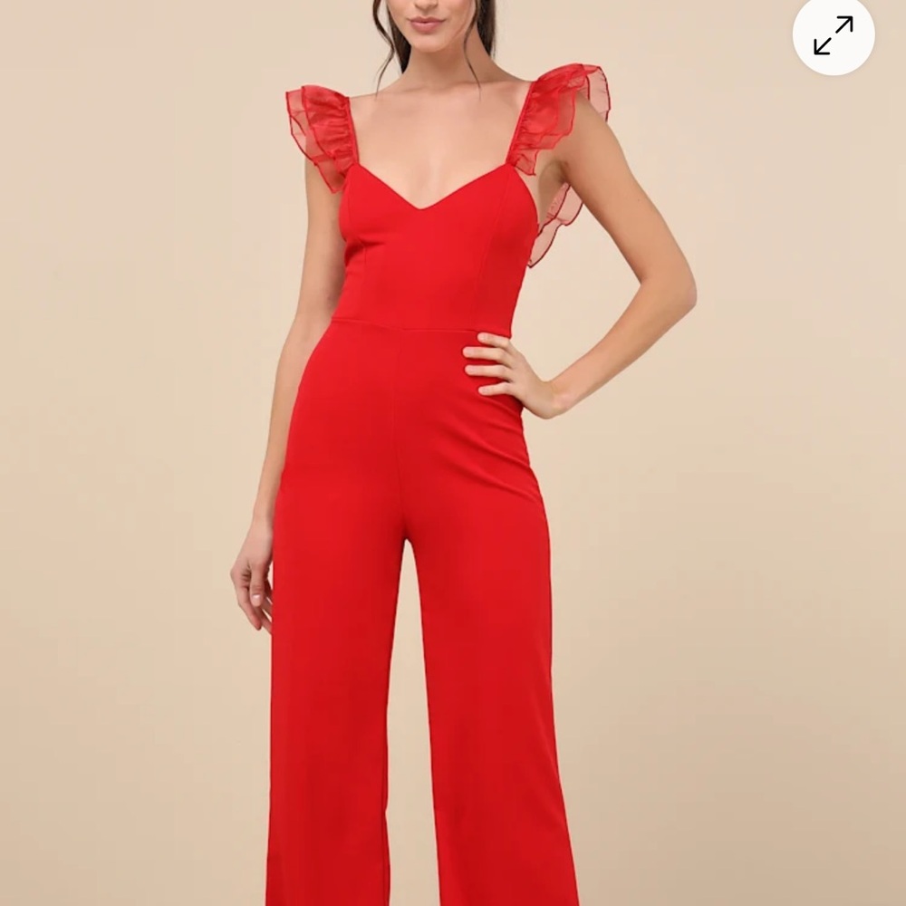 Lulus Luxe Position Red Ruffled Wide-Leg Jumpsuit
